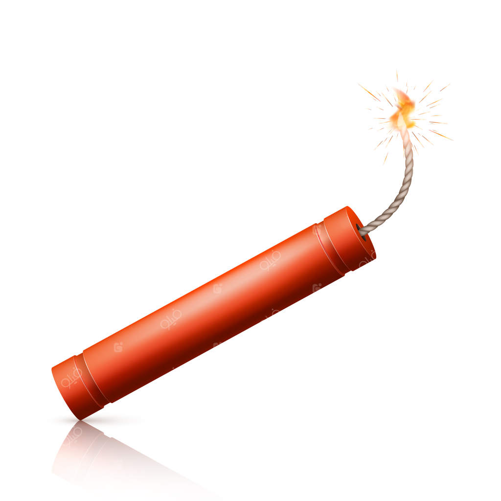 بمب دینامیت با فیتیله در حال سوختن. انفجار سلاح قرمز نظامی. تصویرسازی