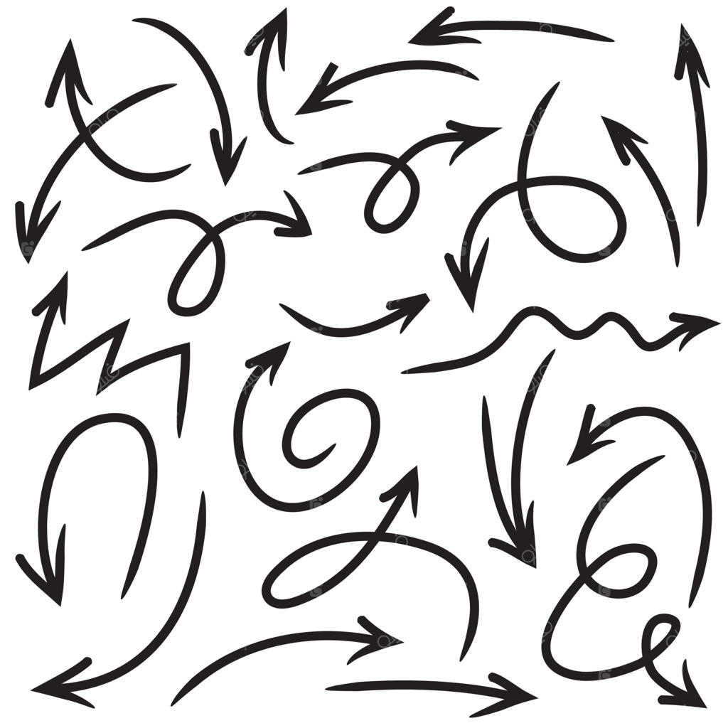 مجموعه‌ای از فلش‌های دست‌کشیده: عناصر طراحی وکتور. تصویرسازی بر روی پس‌زمینه سفید. مناسب برای اینفوگرافیک‌های کسب‌وکار، بنرها، وب‌سایت‌ها و طراحی مفهومی.