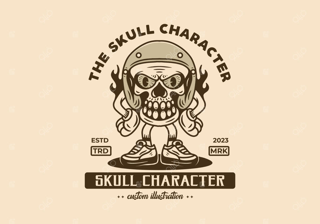 تصویرسازی شخصیت جمجمه ایستاده با کلاه ایمنی