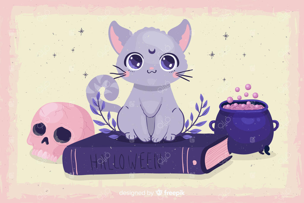 گربه بامزه هالووین با طراحی ساده و جذاب