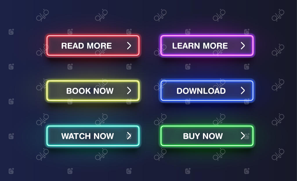 دکمه‌های نئونی رنگارنگ برای وبسایت‌ها، تصویر وکتور