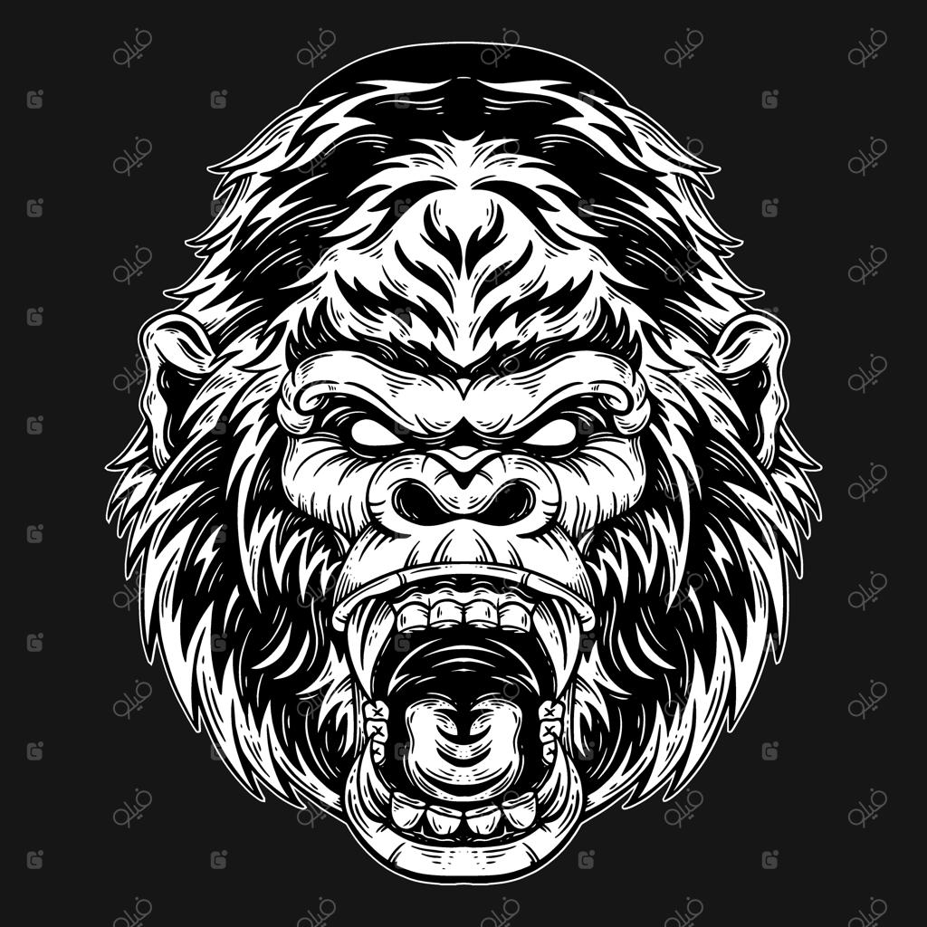 هنر تاریک: سر میمون کینگ کونگ - طراحی دستی به سبک هاشورزنیشده