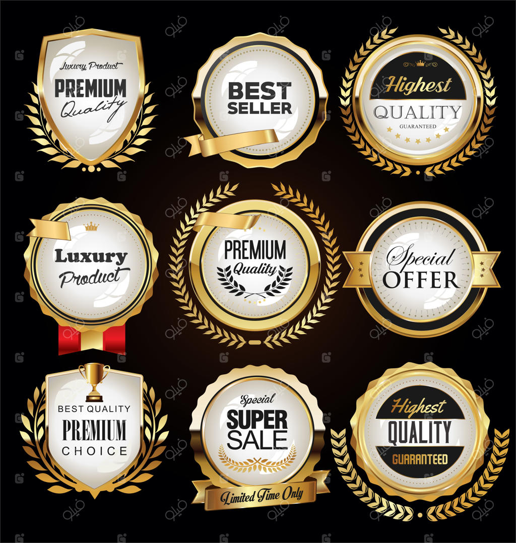 مجموعه برچسب‌های لوکس و طلایی با طراحی وینتیج و رترو