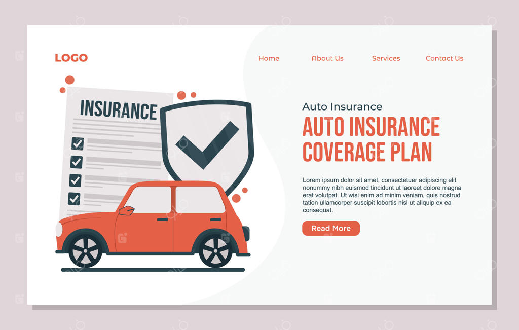 قالب صفحه فرود برای درخواست بیمه خودرو با تصویر ماشین و علامت تأیید.