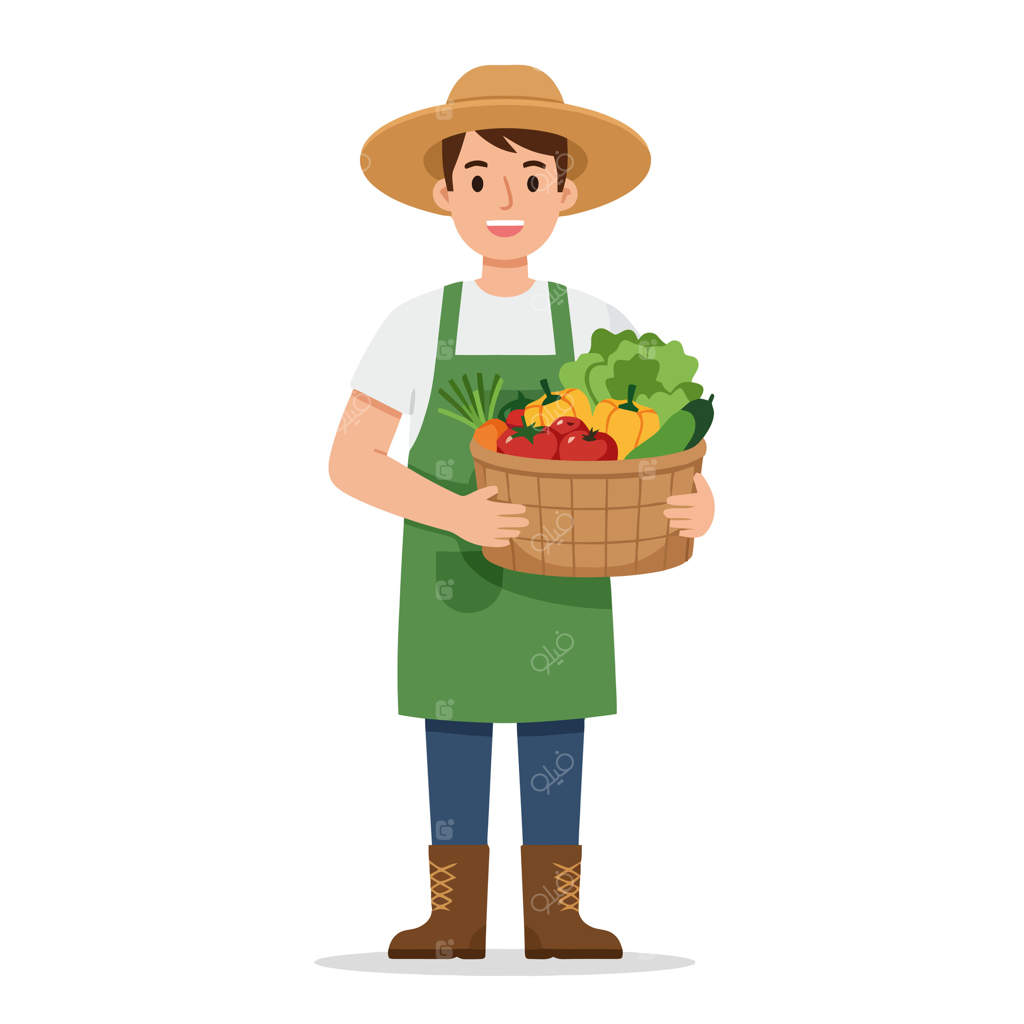 فردی با سبد برداشت پر از سبزیجات تازه از باغ