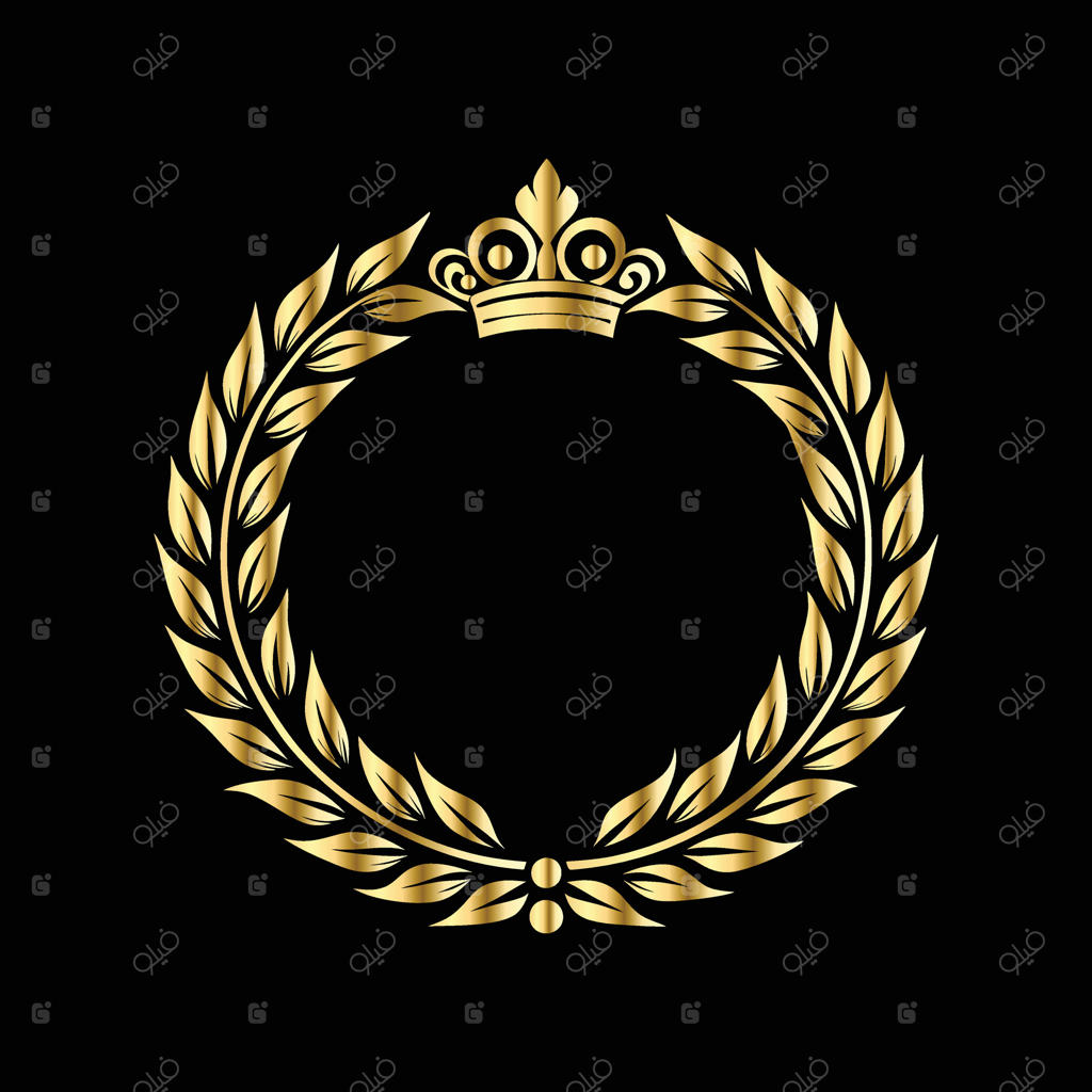 تاج زرین با تاج بر روی زمینه سیاه. قاب طلایی قدیمی با نقش و نگار گل‌ها