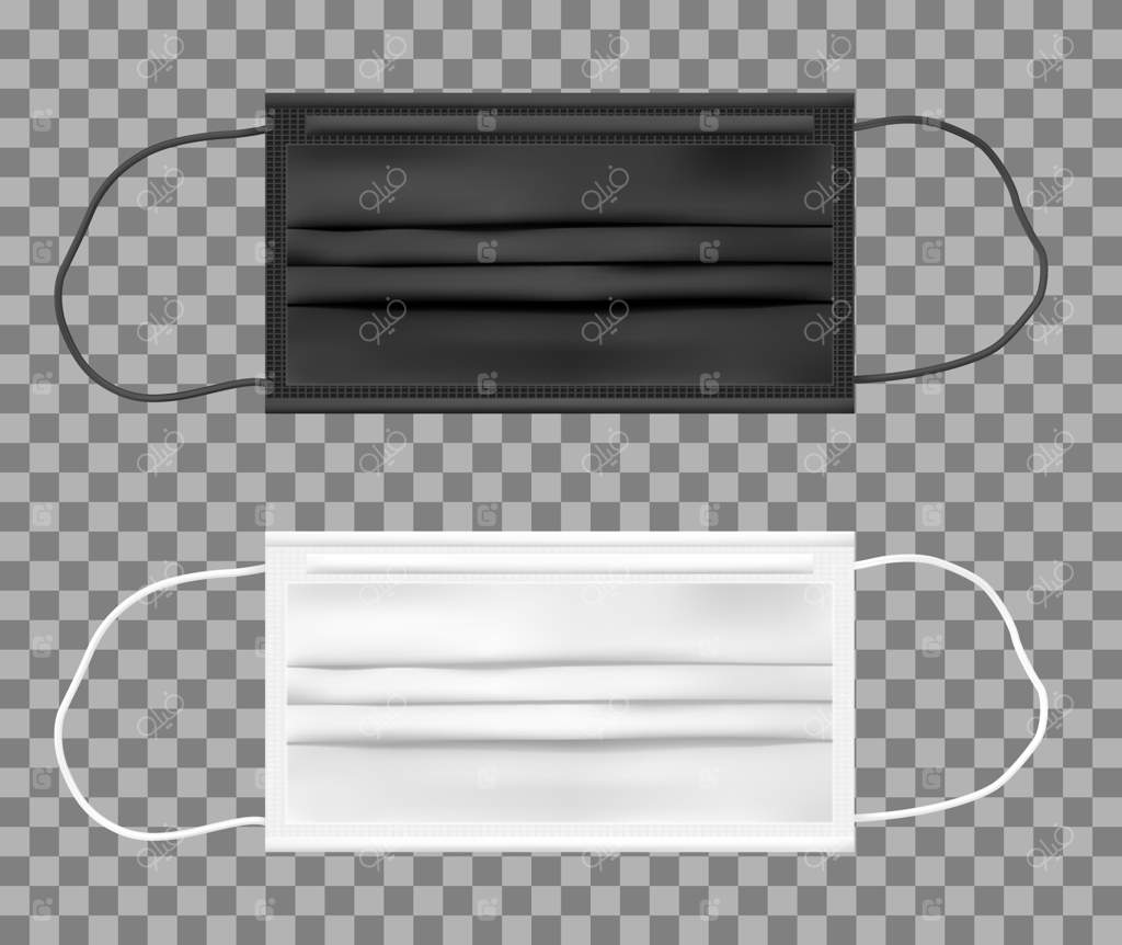 ماسک محافظ صورت به رنگ سیاه و سفید یا ماسک پزشکی. برای محافظت در برابر ویروس کرونا و عفونت. ماسک پزشکی جدا شده بر روی زمینه شفاف. تصویر واقع‌گرایانه
