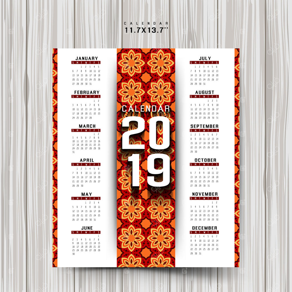 تقویم ۲۰۱۹ با طرح‌های رنگارنگ