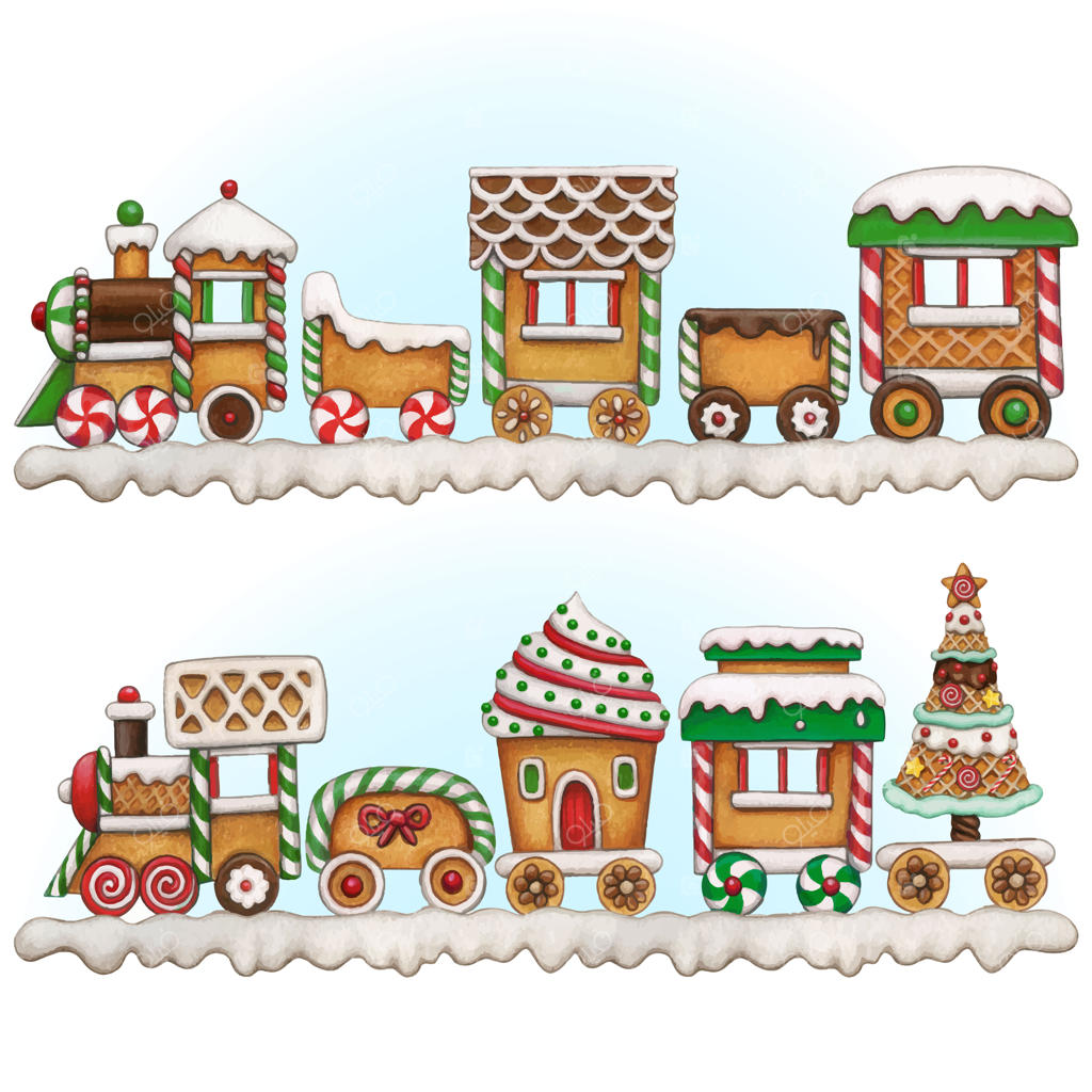 قطار زنجبیلی نقاشی شده با آبرنگ