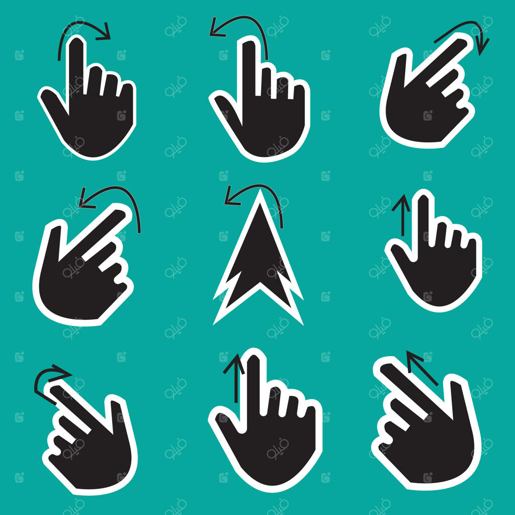 مجموعه آیکون نشانگر ماوس. مجموعه آیکون مکان‌نما ماوس. نشانگر دستی مکان‌نما ماوس. مجموعه فلش نشانگر.