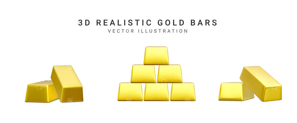 میله‌های طلایی روی زمینه سفید - تصویرسازی سه‌بعدی وکتور طلا