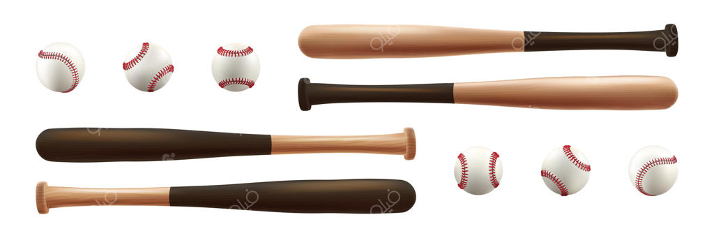 چوب، توپ و دستکش، کلیپ‌آرت بیسبال. ست تجهیزات بازیکن سه‌بعدی. طرح لوگوی تیم کلاسیک و مجزا. چوب استیل وینتیج، توپ سفید، دستکش چرمی، جزئیات پایه. ابزار قرعه‌کشی بازیکن