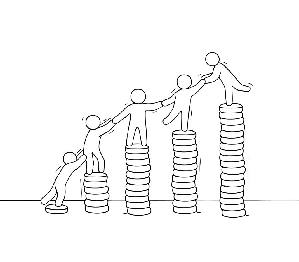 انباشتن سکه‌ها با آدم‌های کوچک سخت‌کوش: نقاشی بامزه‌ای از کار گروهی کوچک‌ها