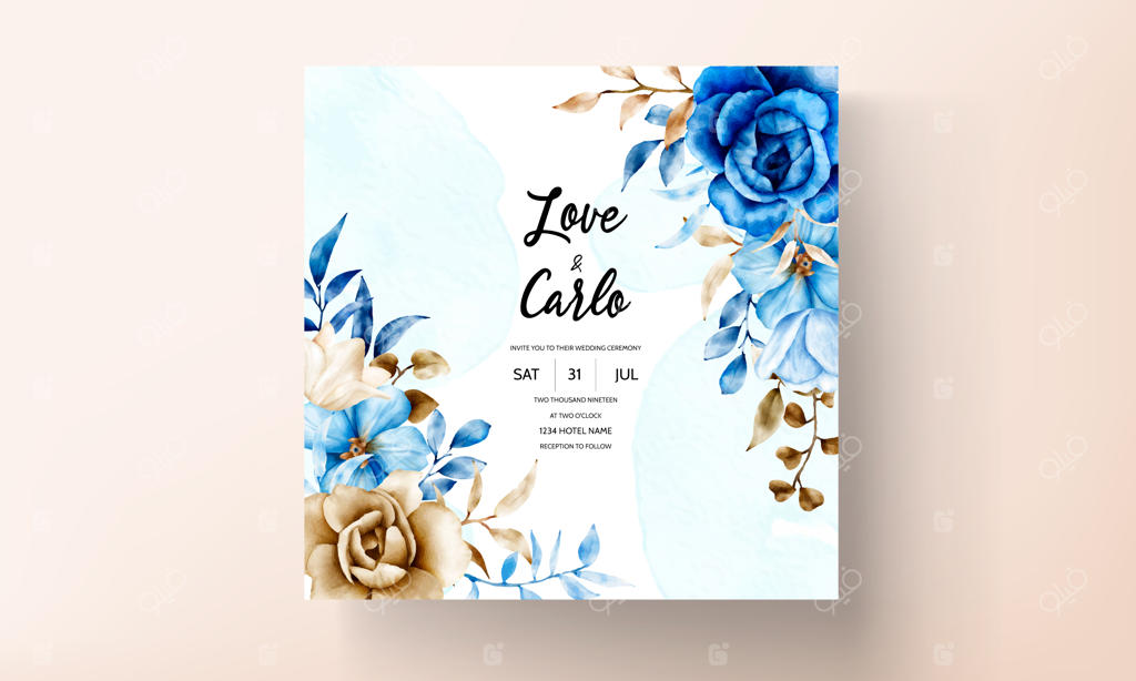 کارت دعوت عروسی با گل‌ها و برگ‌های آبرنگی زیبا