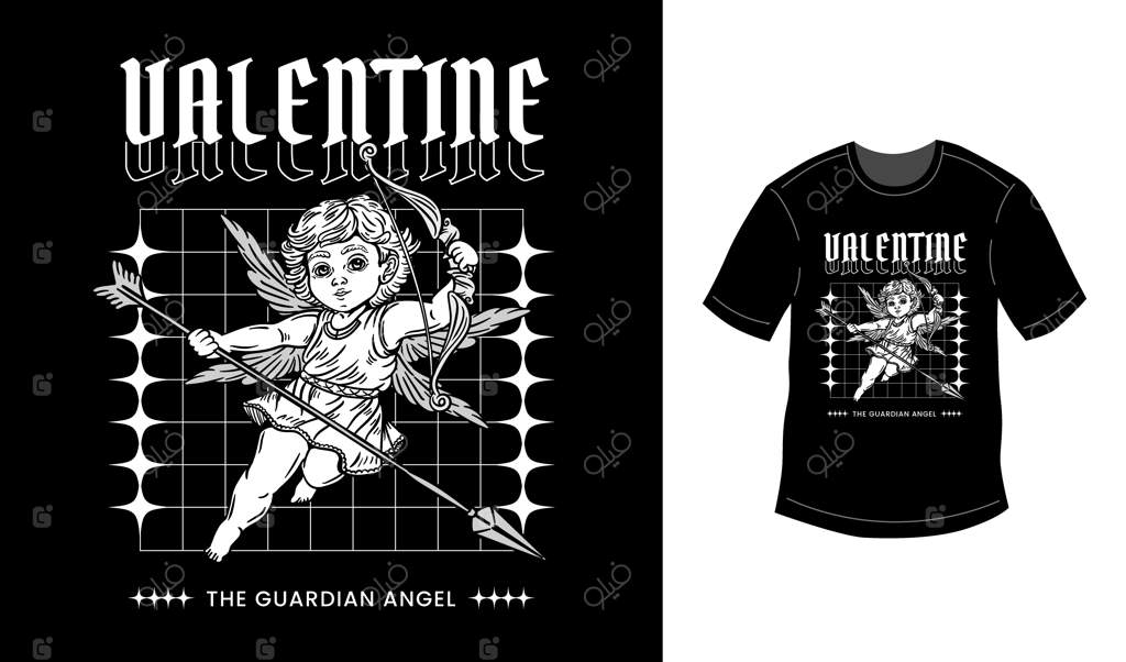 طرح تی‌شرت با زمینه طراحان دستی فرشتگان کلاسیک