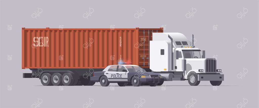 ماشین پلیس و کامیون سنگین