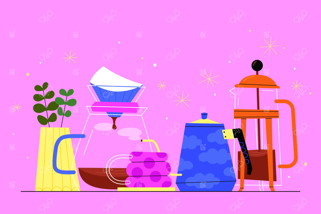 تصویرسازی از تجهیزات دم‌آوری قهوه