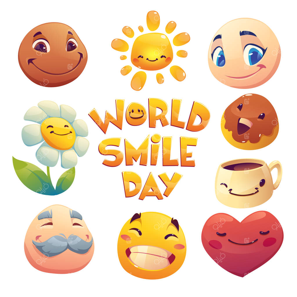 مجموعه عناصر روز جهانی لبخند در دنیای کارتونی
