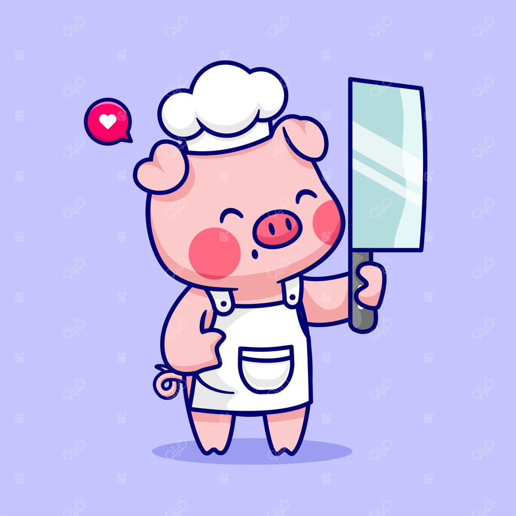 آیکون وکتور کارتونی سرآشپز خوک بامزه با چاقو - تصویر شغل حیوانات به‌صورت تخت و ایزوله