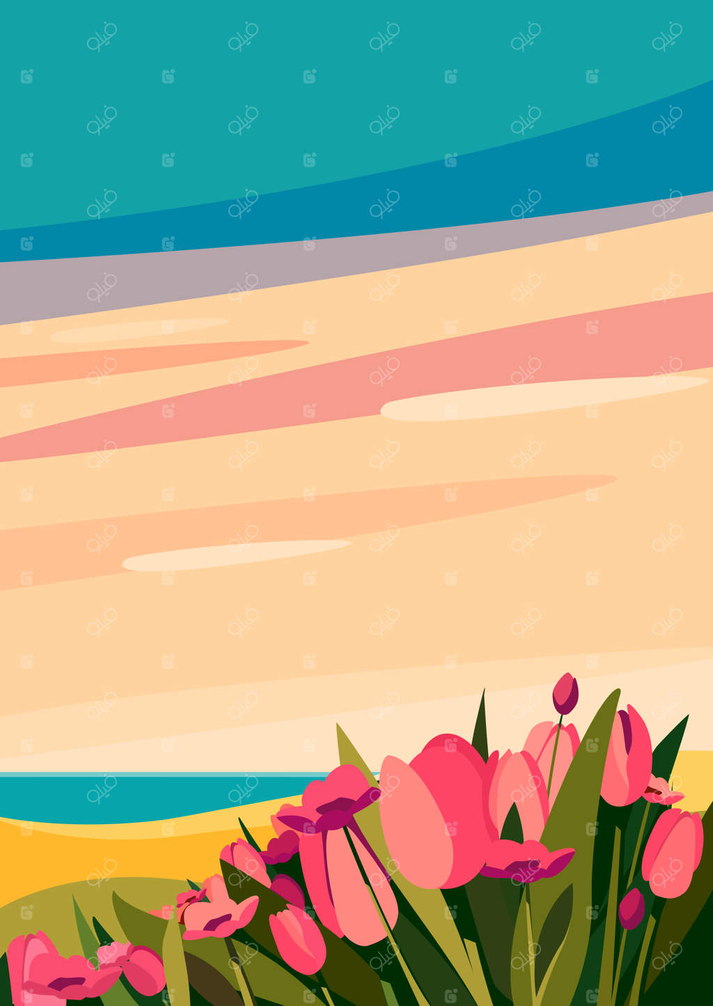 گل‌های صورتی در چمنزار: منظره‌ای طبیعی در قالب پرتره