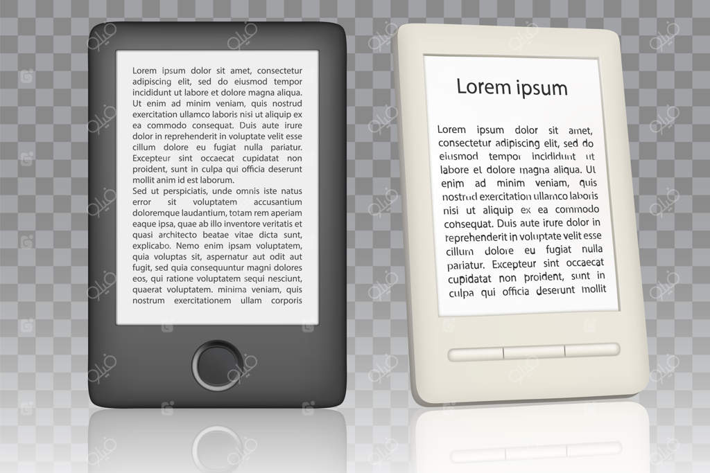 مجموعه ماکت کتاب‌خوان الکترونیکی سیاه و سفید.