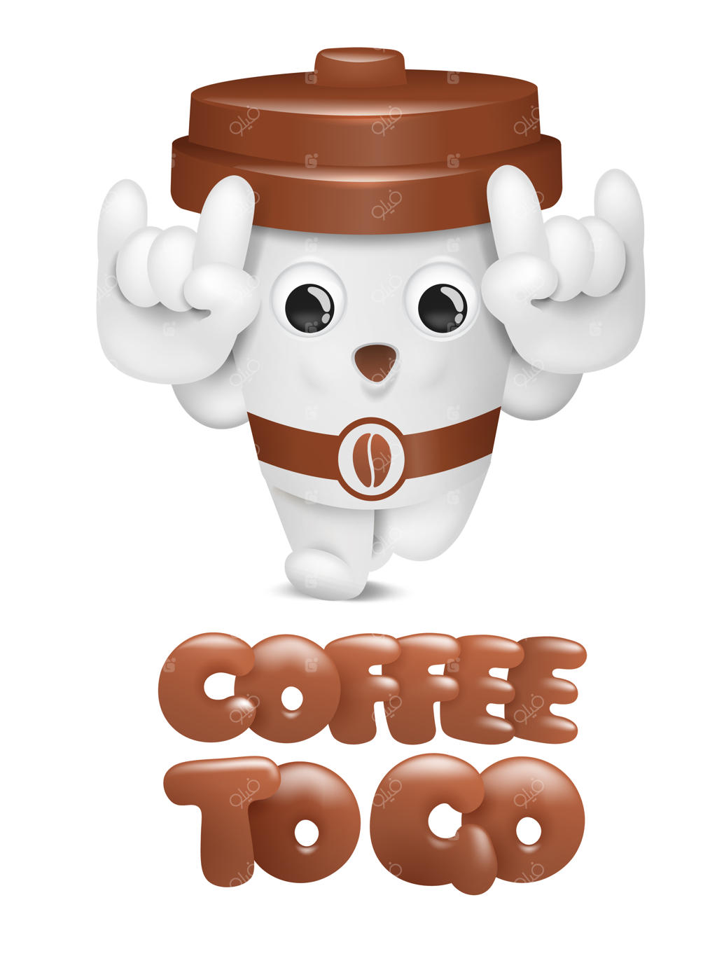 فنجان قهوه کارتونی با شخصیت بامزه - قهوه بیرون‌بر