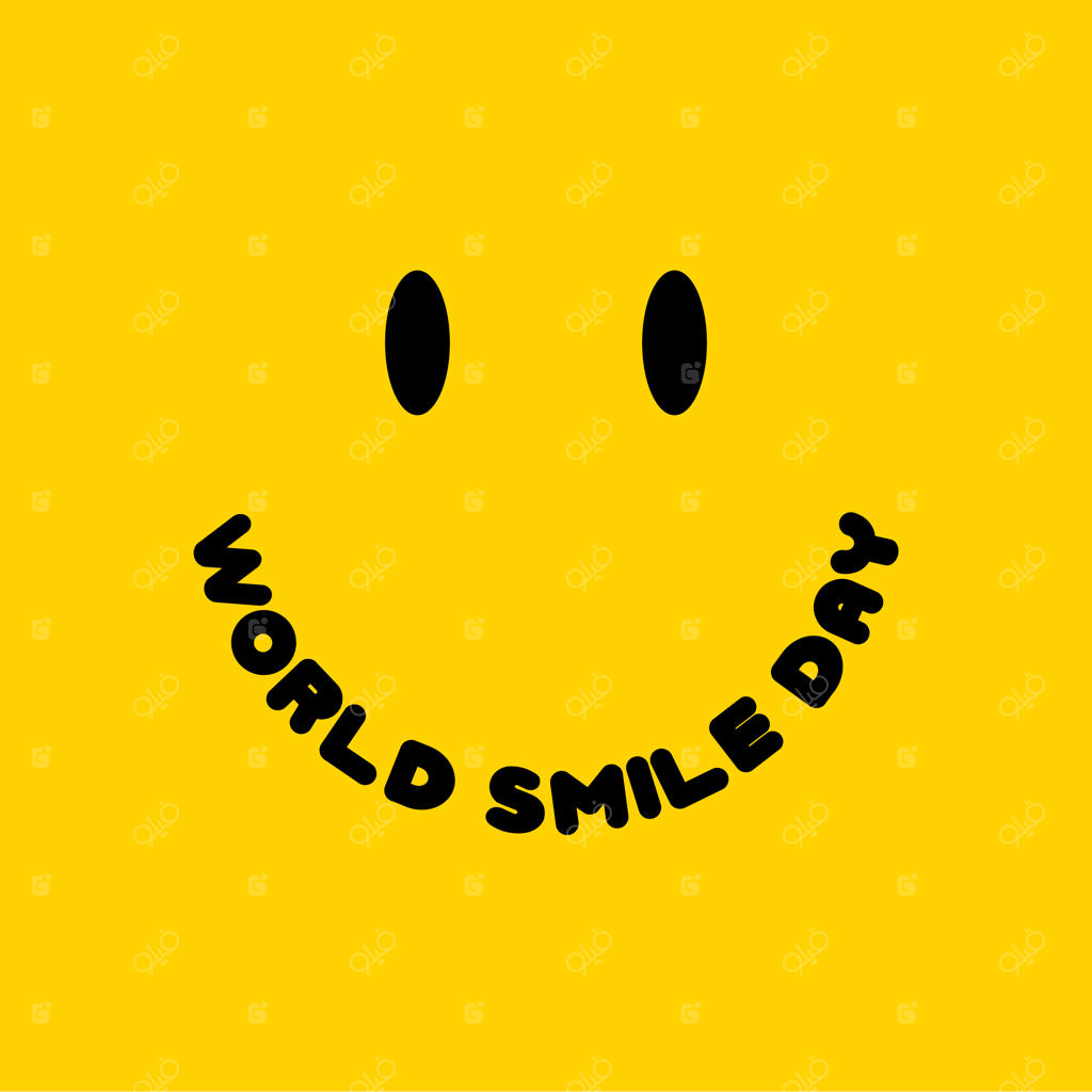وکتور روز جهانی لبخند با پس‌زمینه زرد و چهره‌های خندان