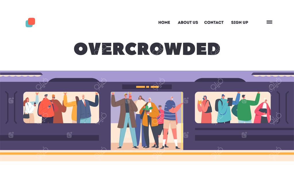 پترن صفحه فرود مترو شلوغ - مسافران و گردشگران در مترو زیرزمینی