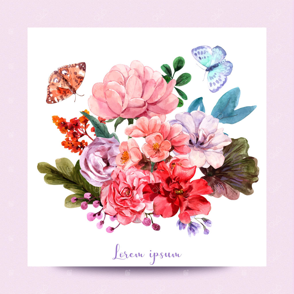 نقاشی آبرنگی گل‌های دسته‌ای در انزوا