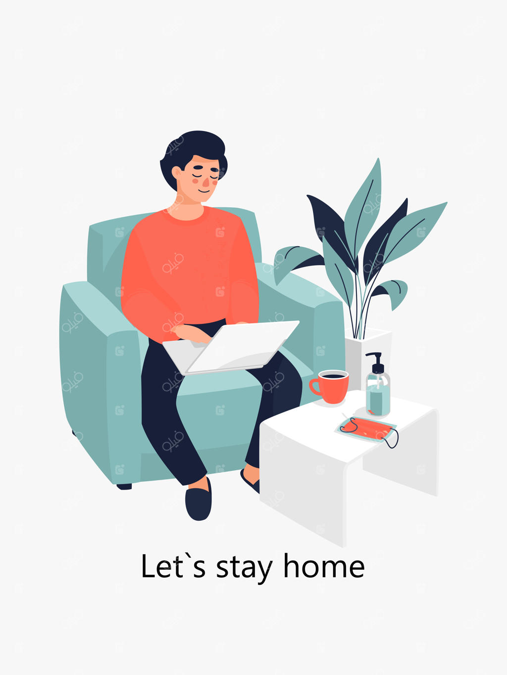 مردی در حال کار با لپ‌تاپ روی صندلی راحتی در خانه.