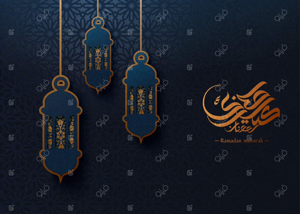 هنر فانوس کاغذی آبی با رنگ طلایی