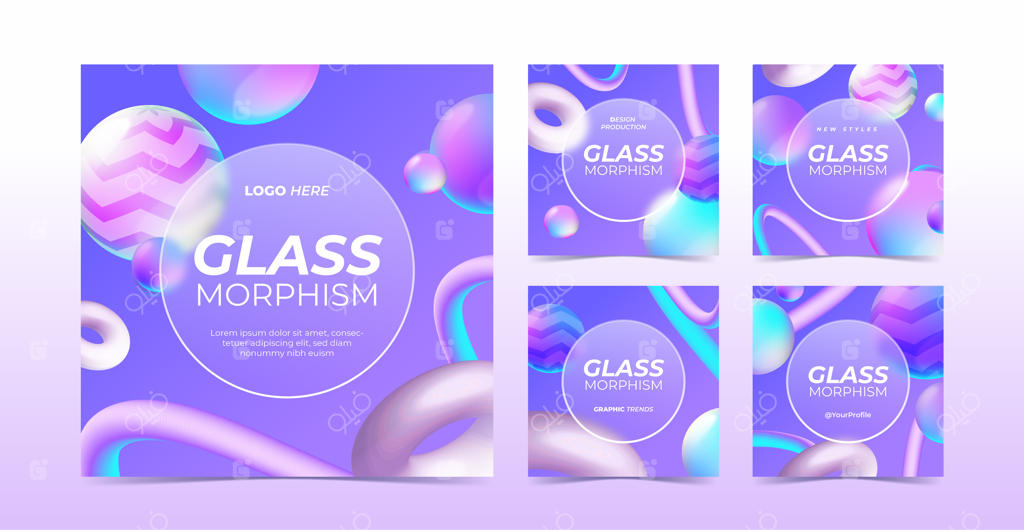 مجموعه پست‌های اینستاگرام با افکت شیشه‌ای رنگین‌کمانی