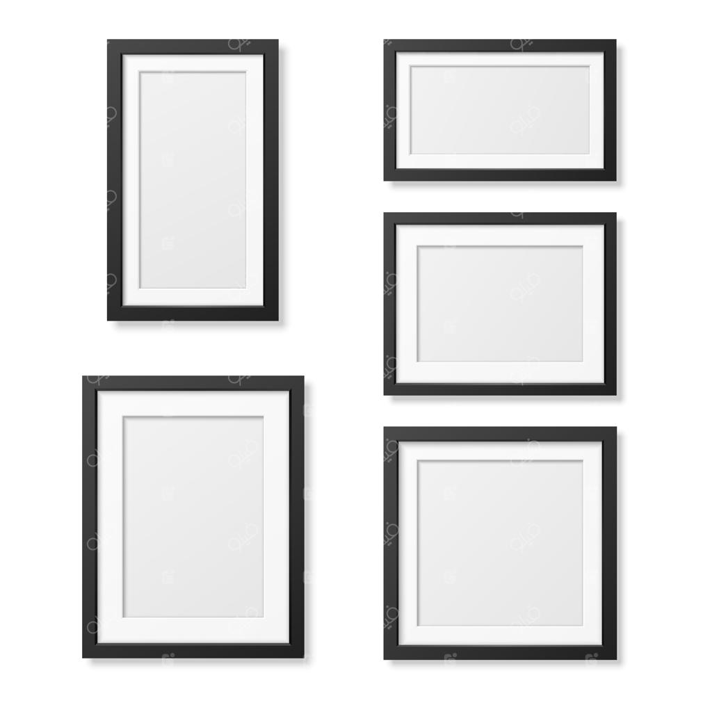 مجموعه قالب‌های قاب عکس خالی واقع‌گرایانه، مجزا روی زمینه سفید.