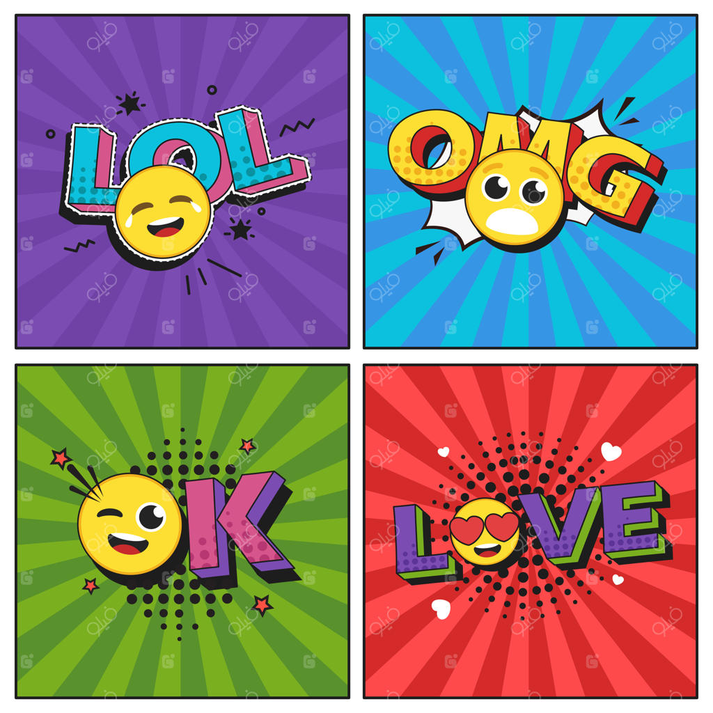 مجموعه ایموجی و حالات چهره کارتونی فلت و ترندی با طرح دستی