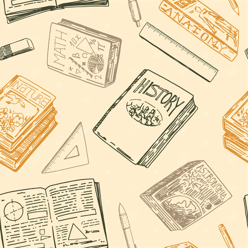 تزئین کتاب‌های درسی و لوازم‌التحریر: کتاب‌های ادبیات برای آموزش با سبک رترو و طرح‌واره‌ی انتزاعی - پترن یکپارچه وکتور برای طراحی دکوراسیون کاغذ دیواری