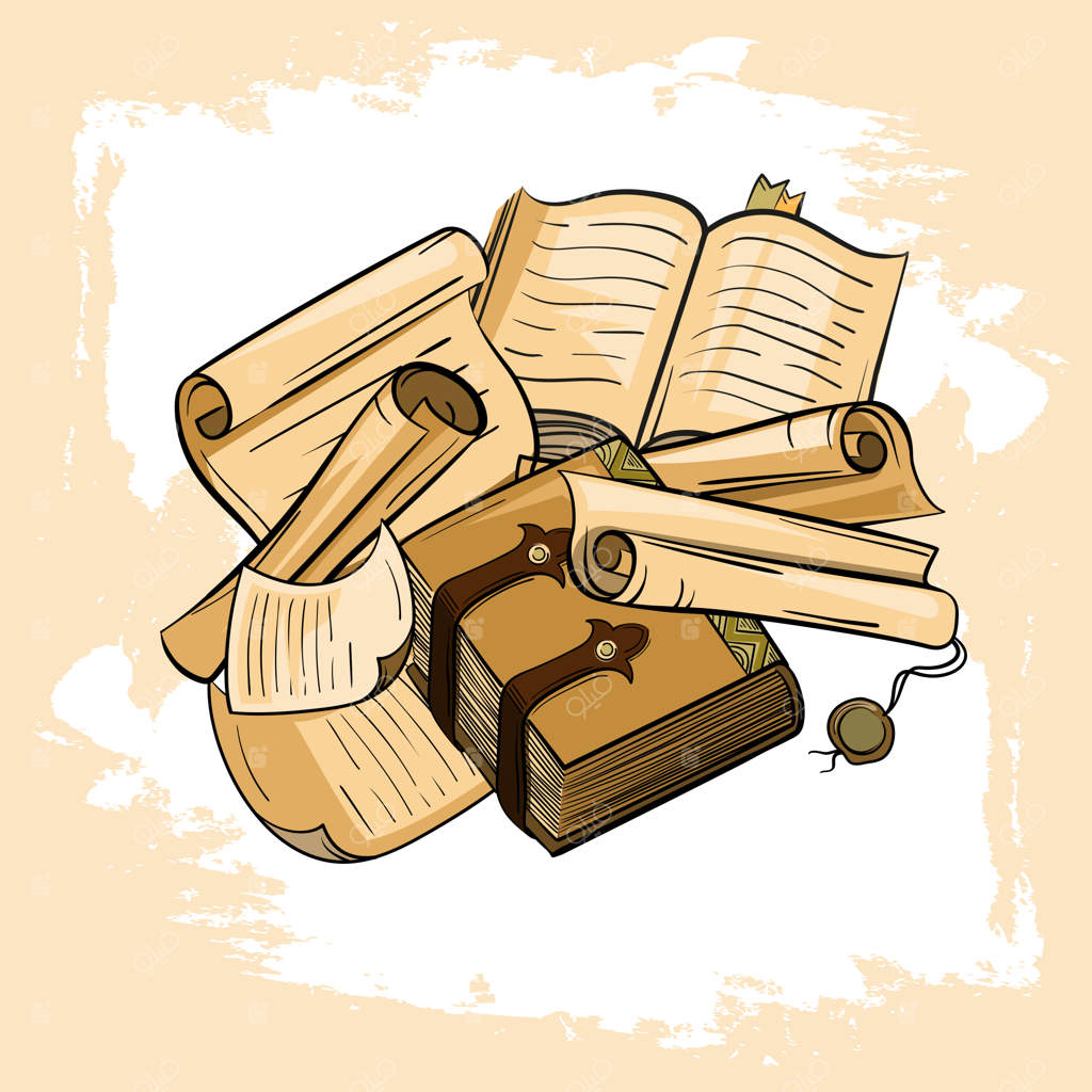 کاغذهای قدیمی، کتاب‌ها، طومارهای پوست.