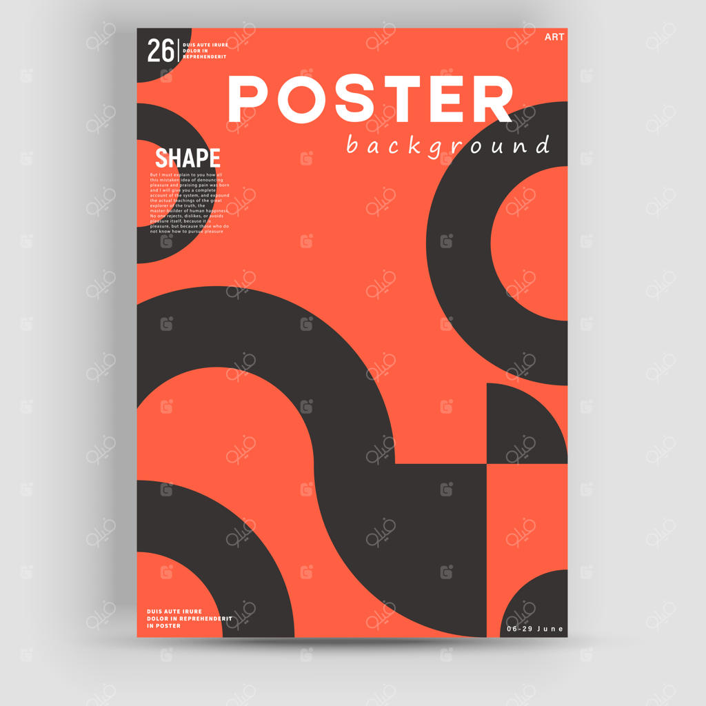 طراحی گرافیکی موکاپ پوستر با الهام از سبک باوهاوس، شامل المان‌های انتزاعی وکتور، خطوط و اشکال هندسی برجسته