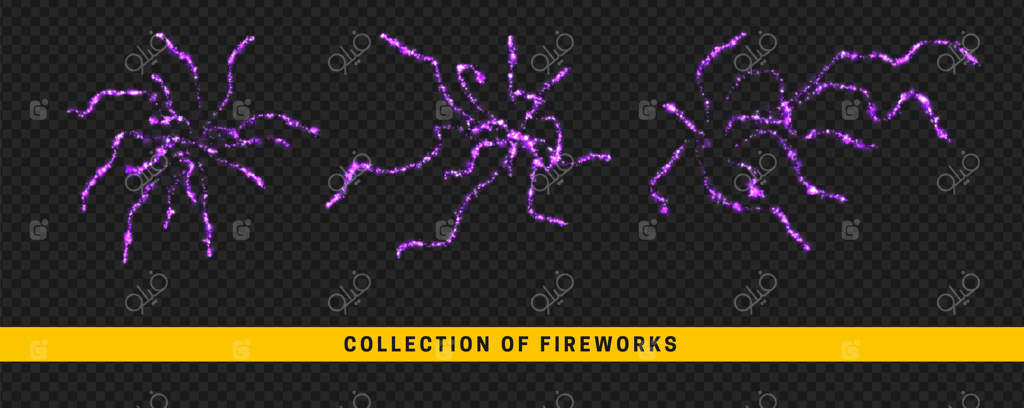 نورهای آتش‌بازی. انفجارهای آتش‌بازی. مجموعه‌ای از جلوه‌های نوری با طراحی واقعی. تصویرسازی وکتور
