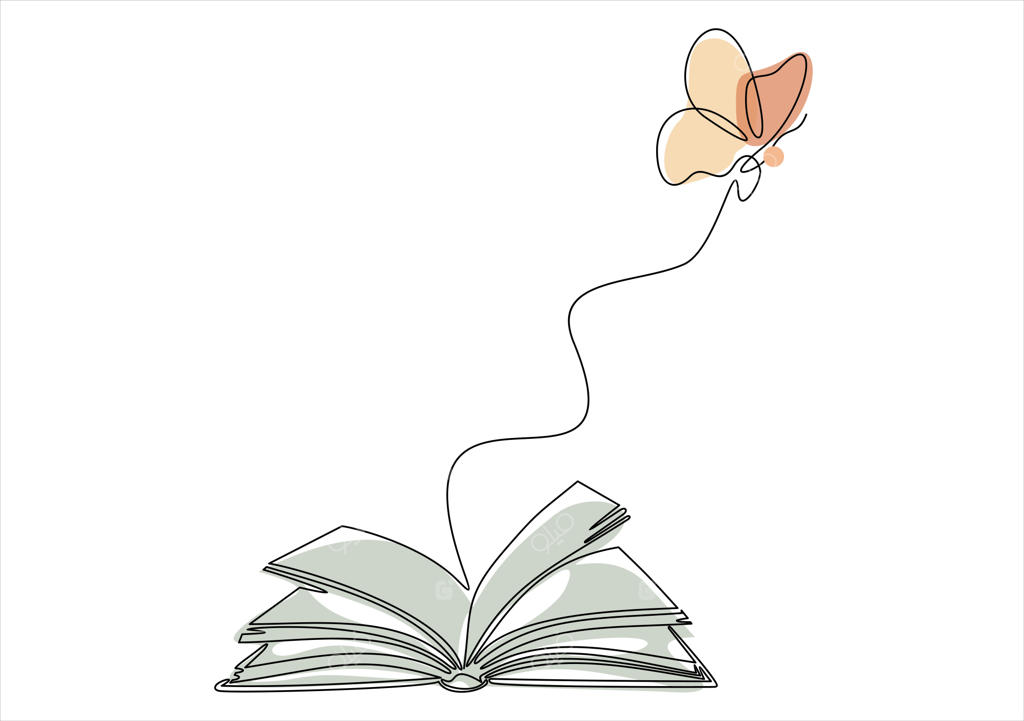 کتاب پرنده با طرح خطی و پروانه‌ها