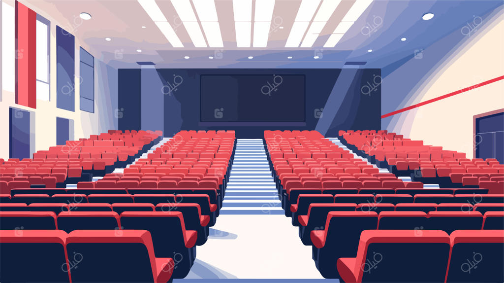 نمای داخلی سالن سخنرانی مدرن با ردیف‌های منظم صندلی