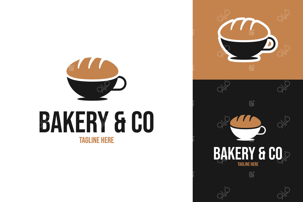 طراحی قالب لوگوی قهوه با نان‌پزی