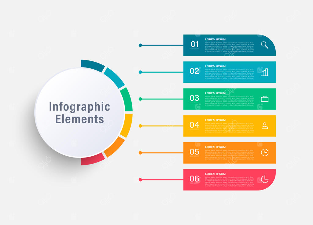 قالب وکتور اینفوگرافیک نمودار دایره‌ای ۶ مرحله‌ای