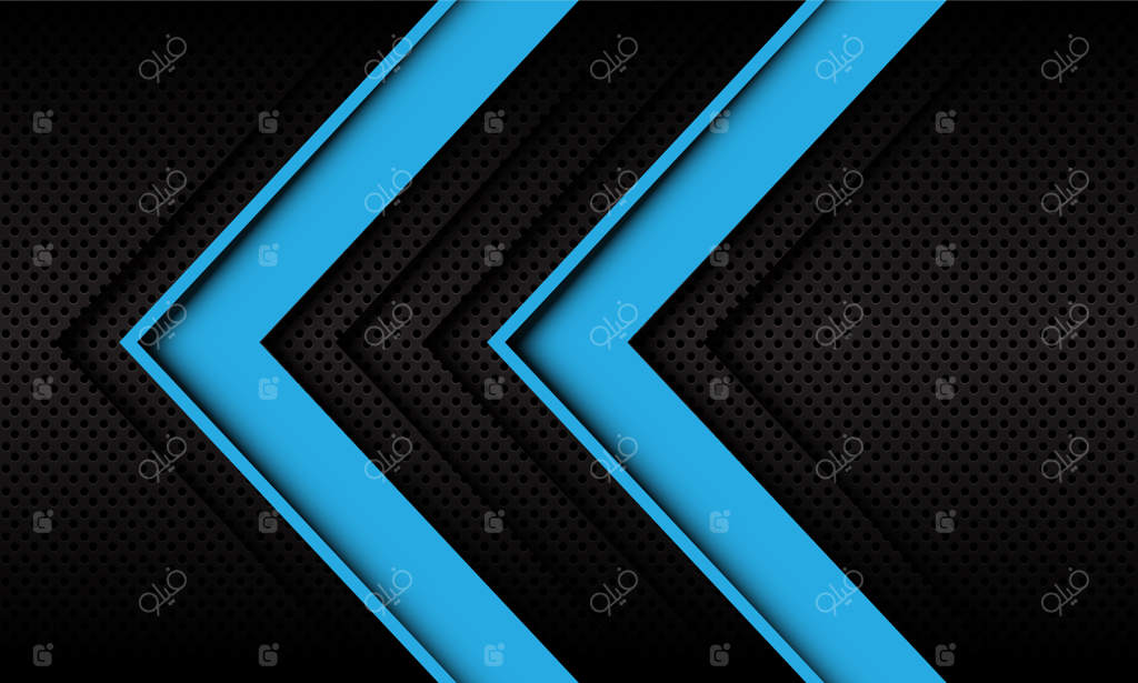 فلش سبز دوتایی در جهت انتزاعی بر روی زمینه توری فلزی تاریک و آینده‌نگر.