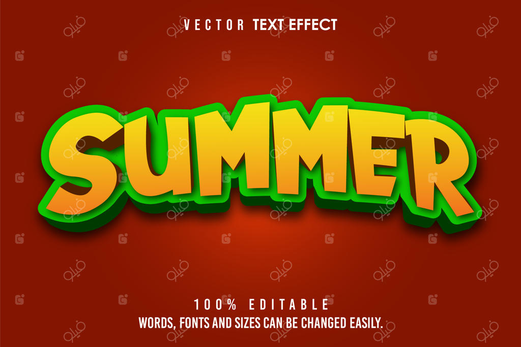 طراحی وکتور متن سه‌بعدی قابل ویرایش تابستان با پس‌زمینه گرادینت