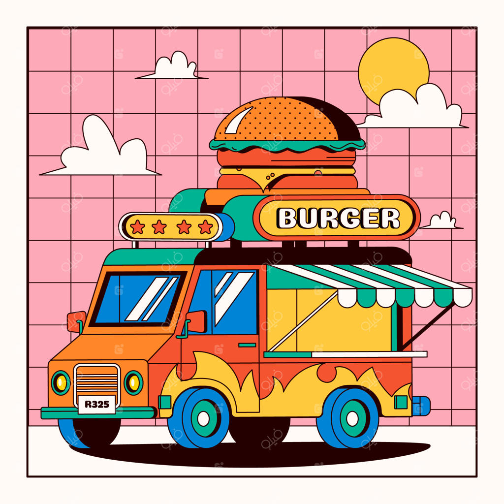 تصویرسازی فود تراک برگر نوستالژیک