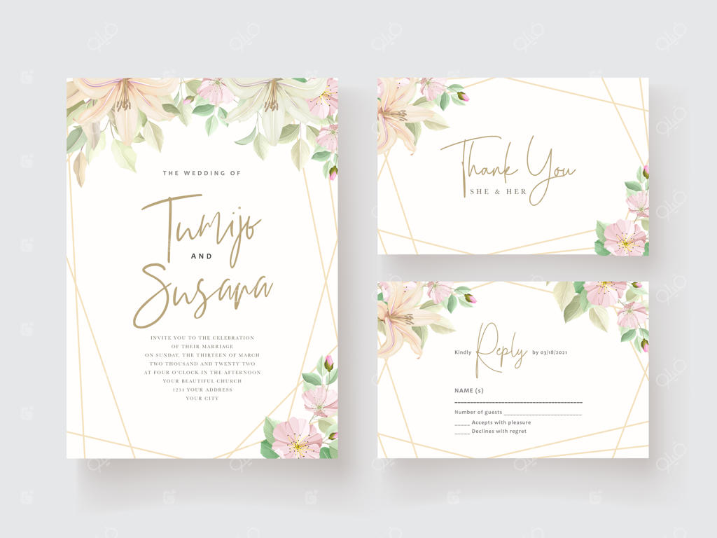 کارت دعوت عروسی با طرح گل لیلیوم