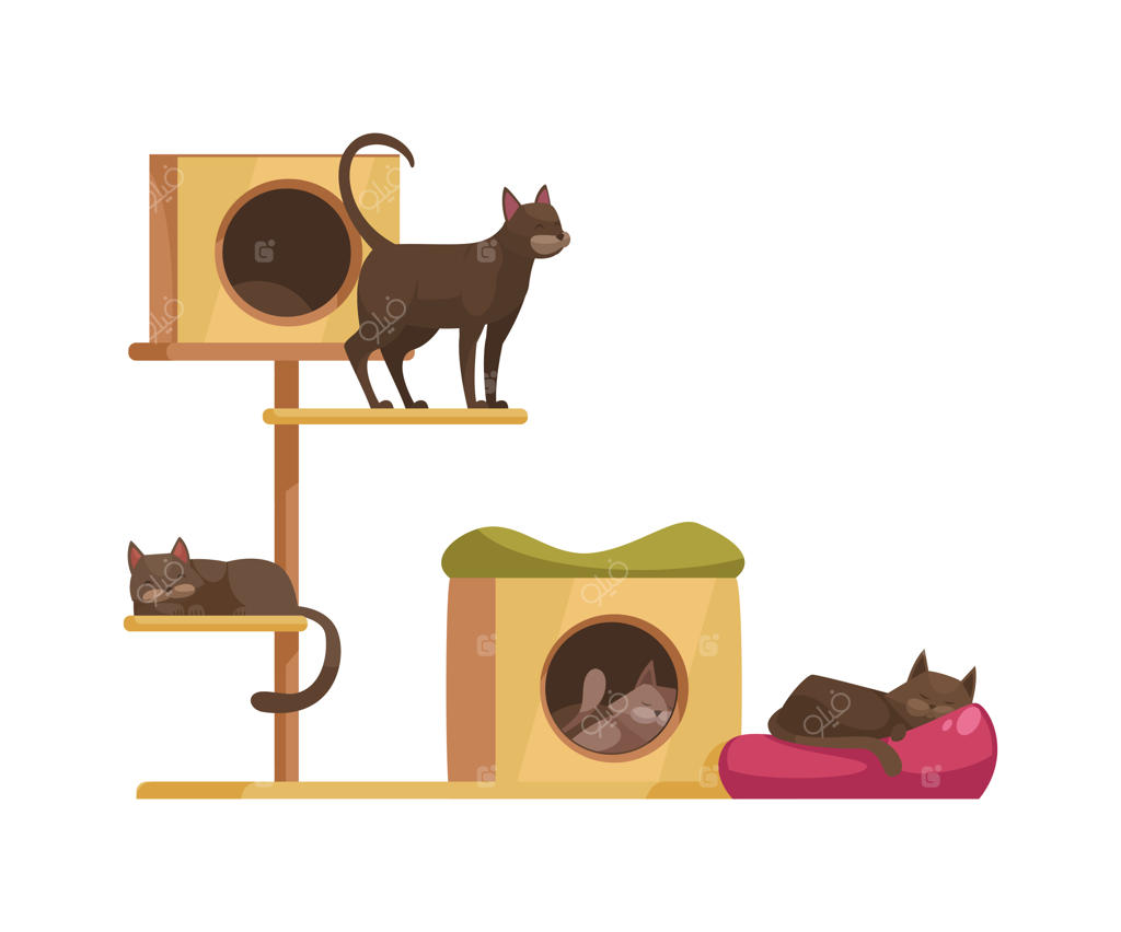 انیمیشنی با گربه‌های بامزه روی درخت گربه و جای ناخن تیز کردن