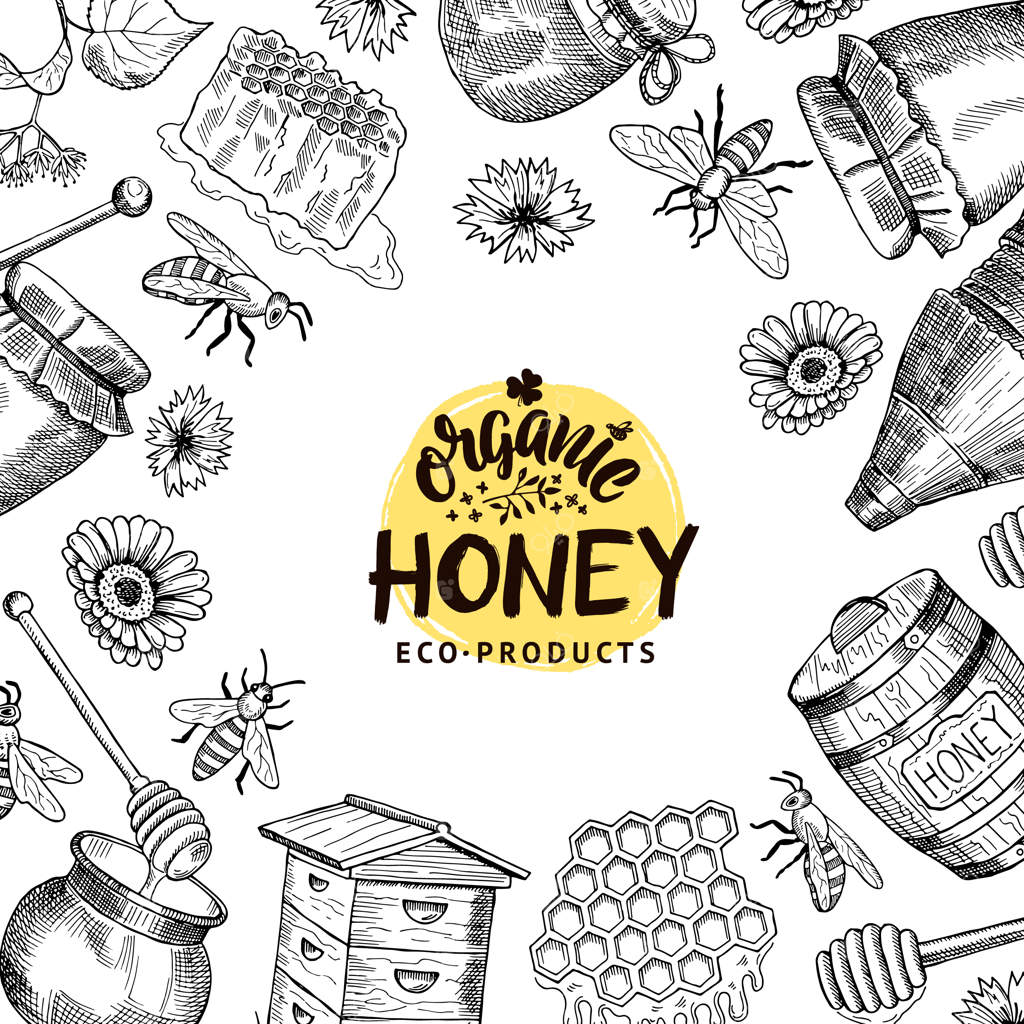 پس‌زمینه با تصویرسازی عناصر عسل طرحدار