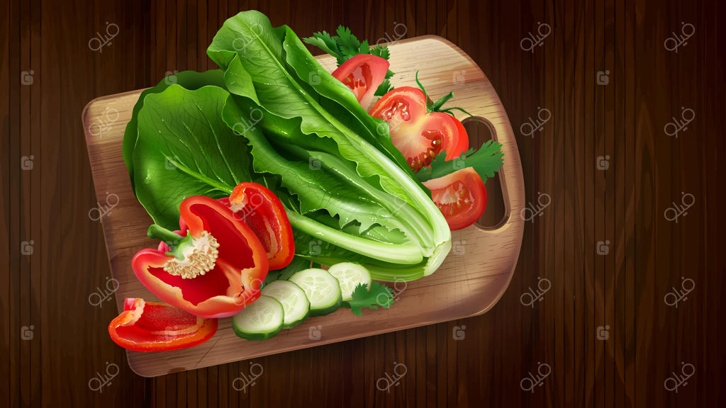 ترکیب کاهو، گوجه‌فرنگی و فلفل دلمه‌ای.