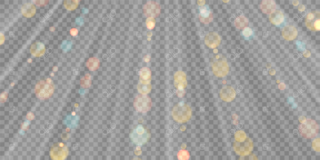 نور بوکه انتزاعی بر روی پس‌زمینه شفاف